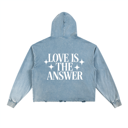 Vintage Washed Frayed-Hem Hoodie